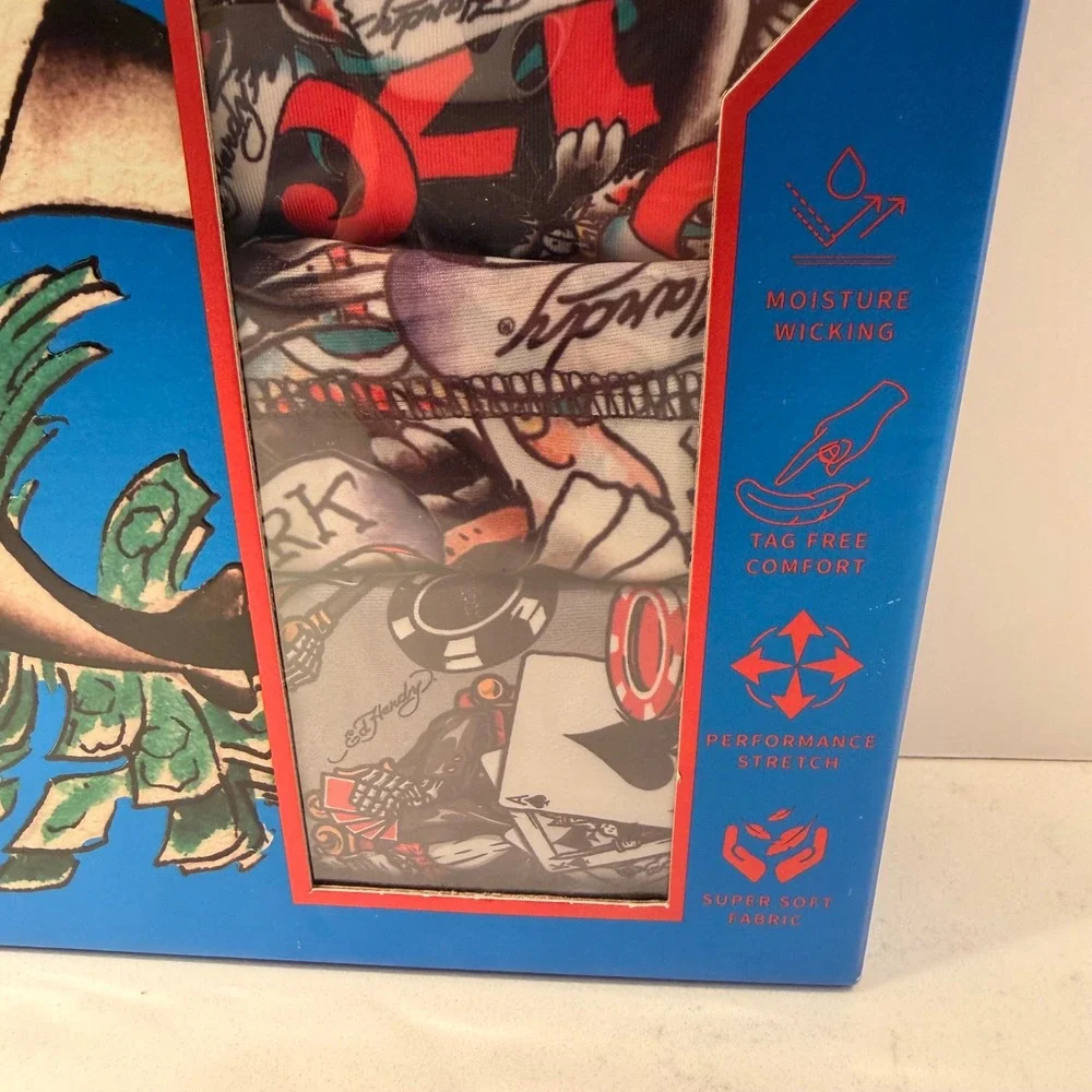 Ed Hardy Performance Boxer Briefs 4 Pack (XL 40-42) Stretch Skulls Sharks Comfy